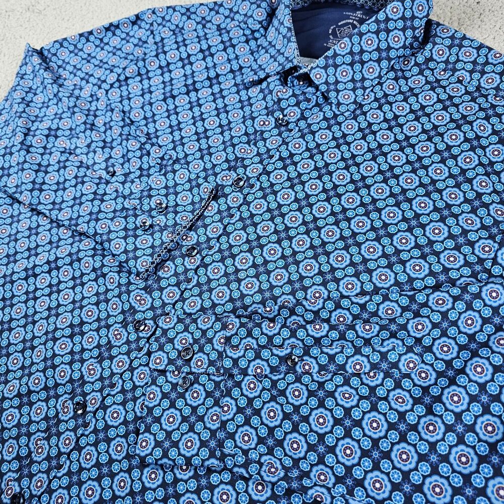 Con.struct Shirt Mens 2XL Blue Floral Geometric AOP Slim 4 Way Stretch Wicking